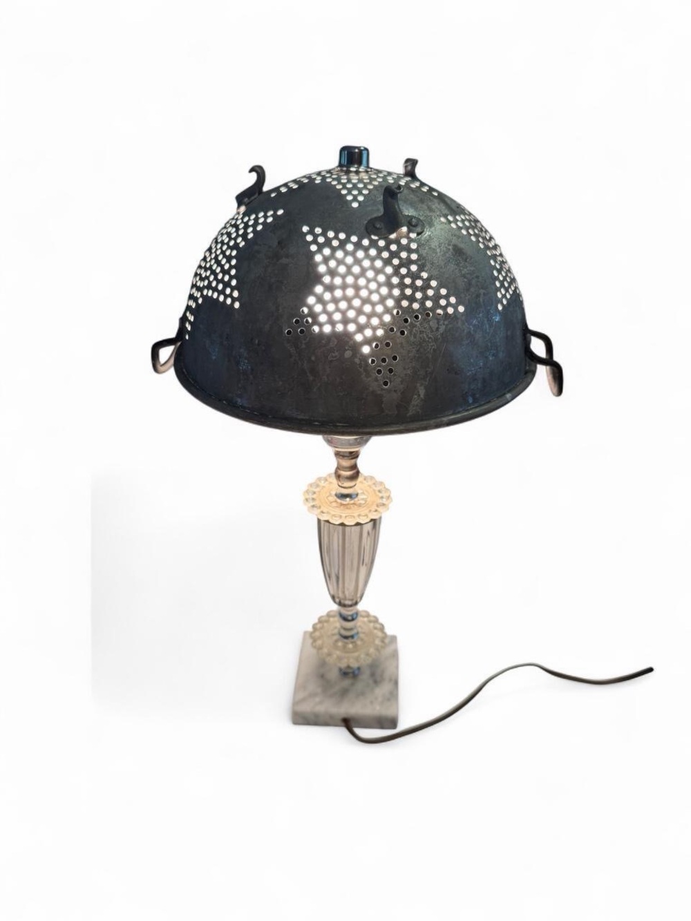 Vintage Star Perforated Metal strainer repurposed lamp